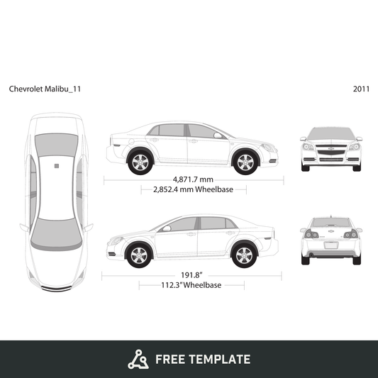 2011 Chevy Malibu free vector vehicle wrap template - GravBase