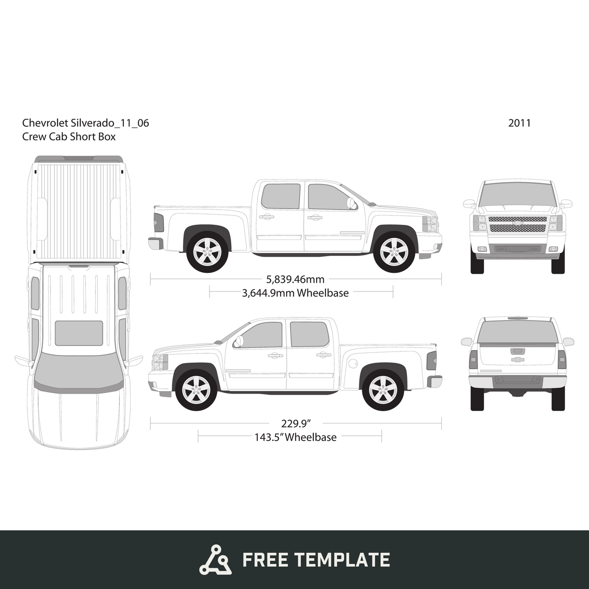 2011 Chevy Silverado 1500 free vector vehicle wrap template - GravBase