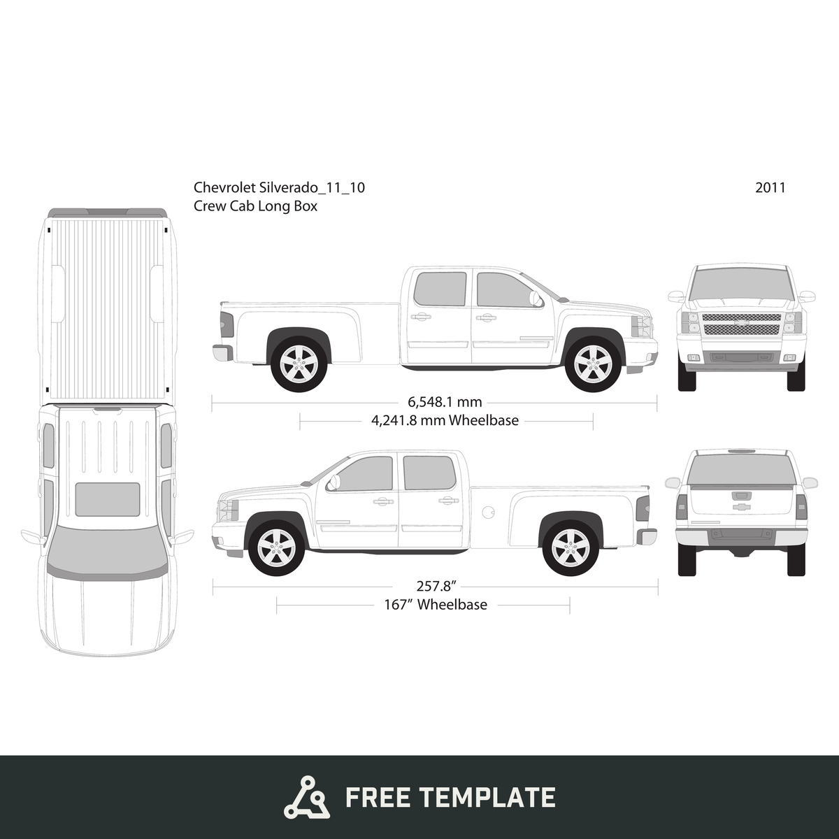 2011 Chevy Silverado 1500 free vector vehicle wrap template - GravBase