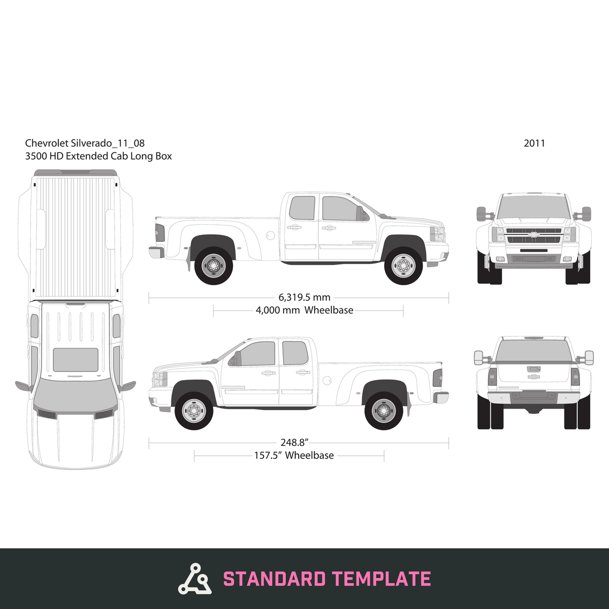 2011 Chevy Silverado 2500-3500 HD vector wrap template V08, Design-Ready PDF - GravBase