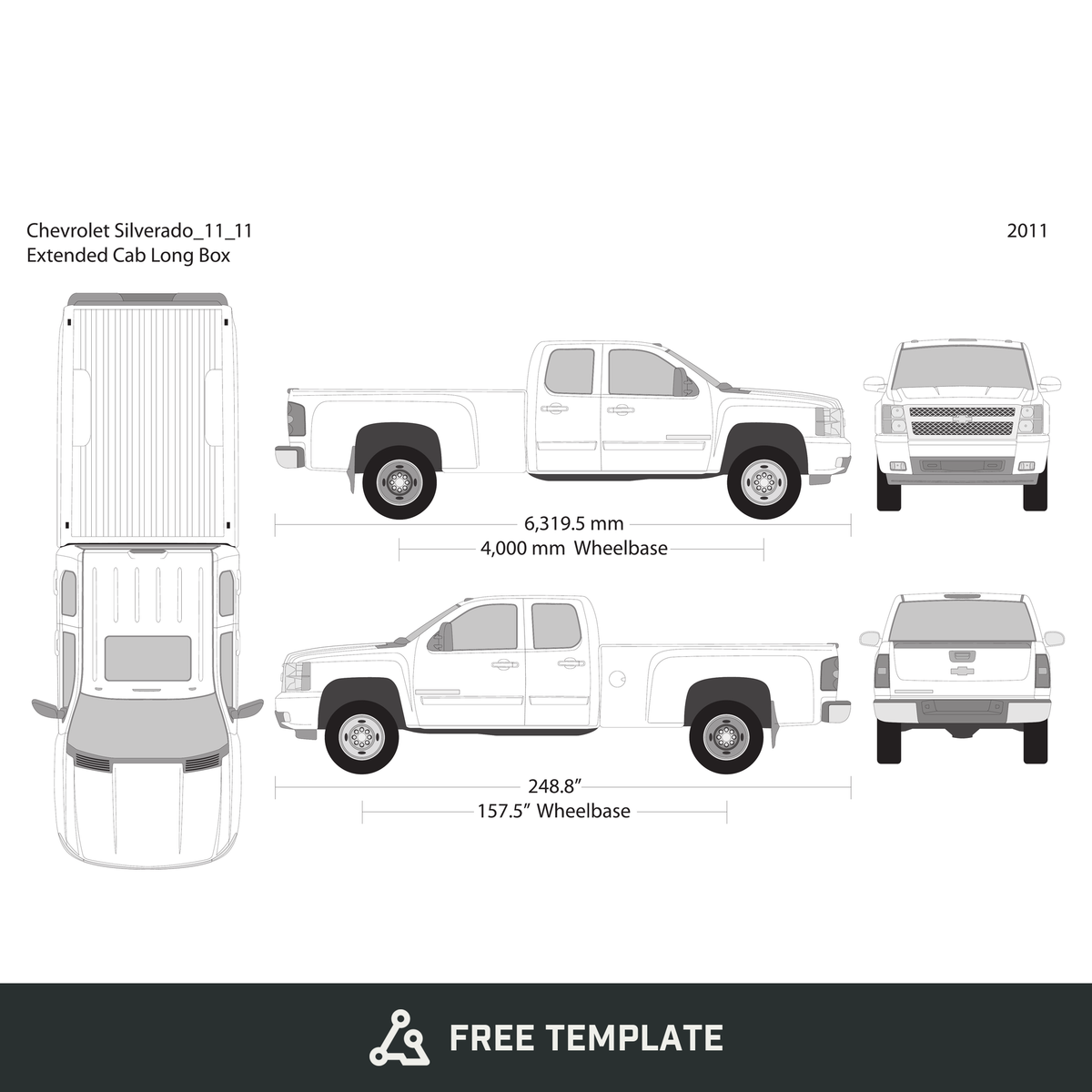2011 Chevy Silverado 2500-3500 HD free vector vehicle wrap template - GravBase