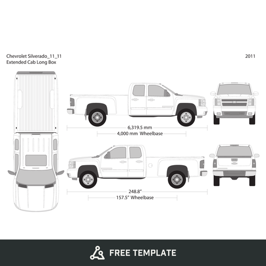 2011 Chevy Silverado 2500-3500 HD free vector vehicle wrap template - GravBase