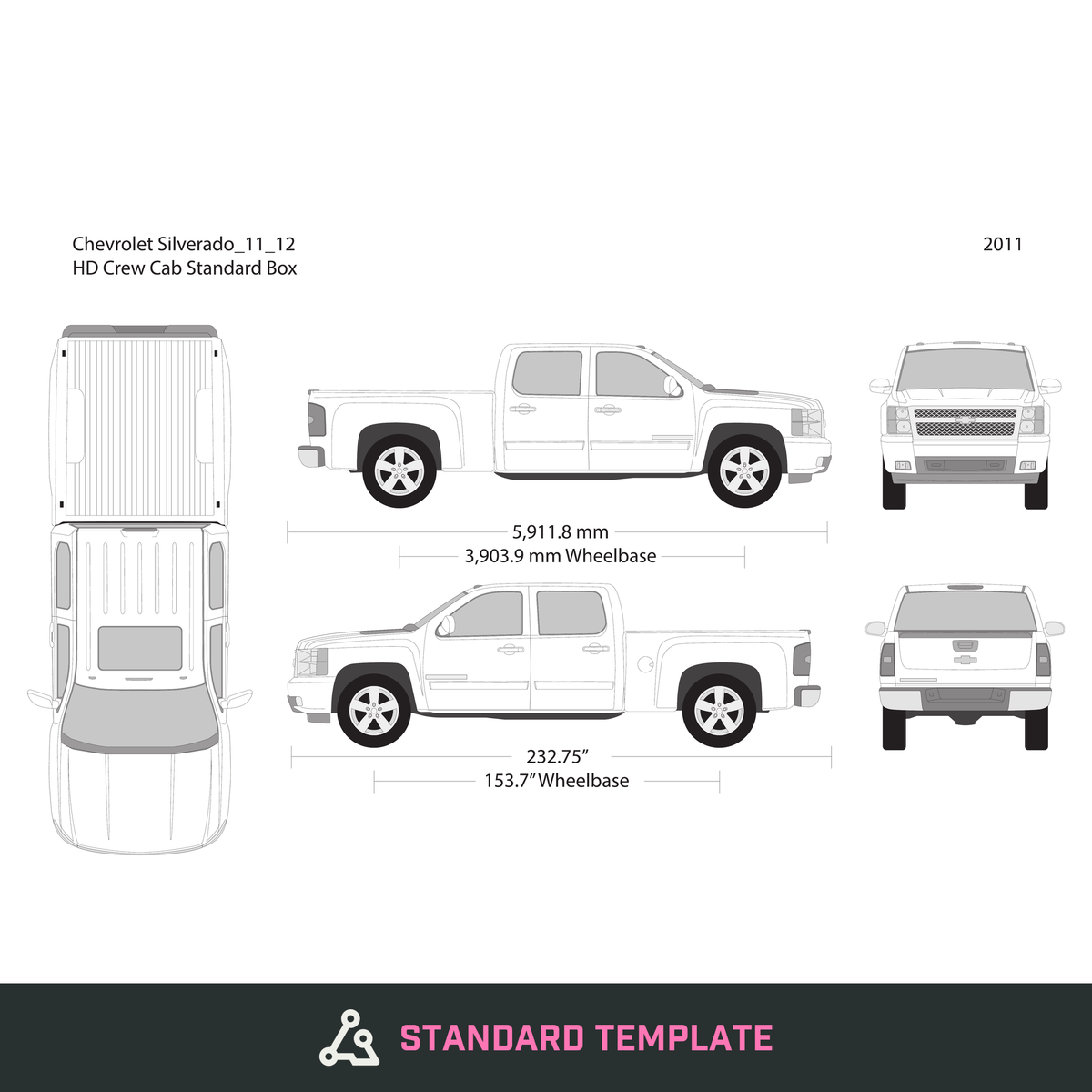 2011 Chevy Silverado 2500-3500 HD vector wrap template V12, Design-Ready PDF - GravBase