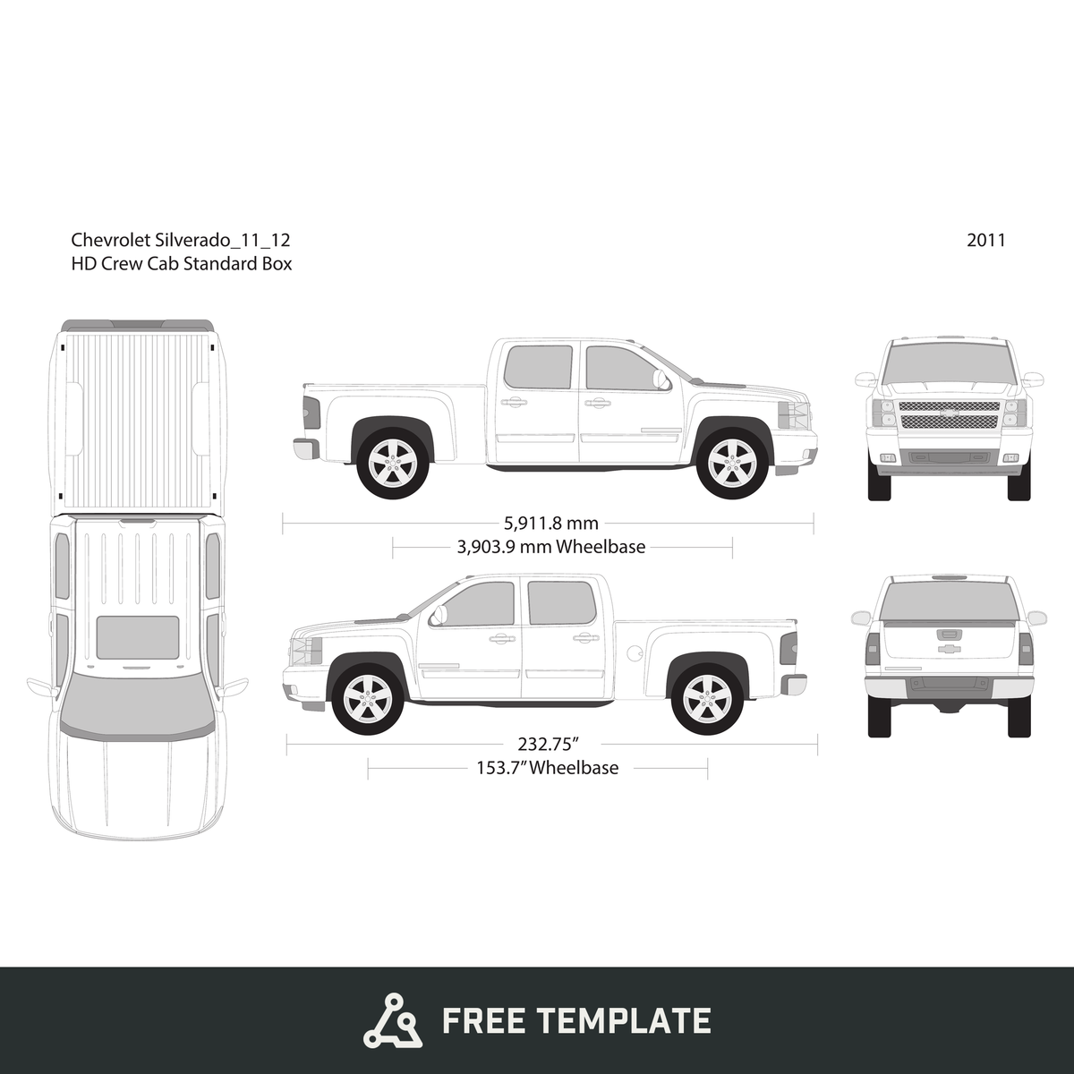 2011 Chevy Silverado 2500-3500 HD free vector vehicle wrap template - GravBase