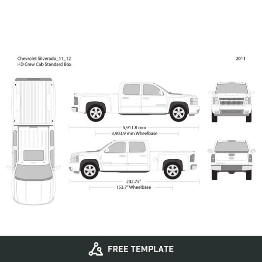 2011 Chevy Silverado 2500-3500 HD free vector vehicle wrap template - GravBase
