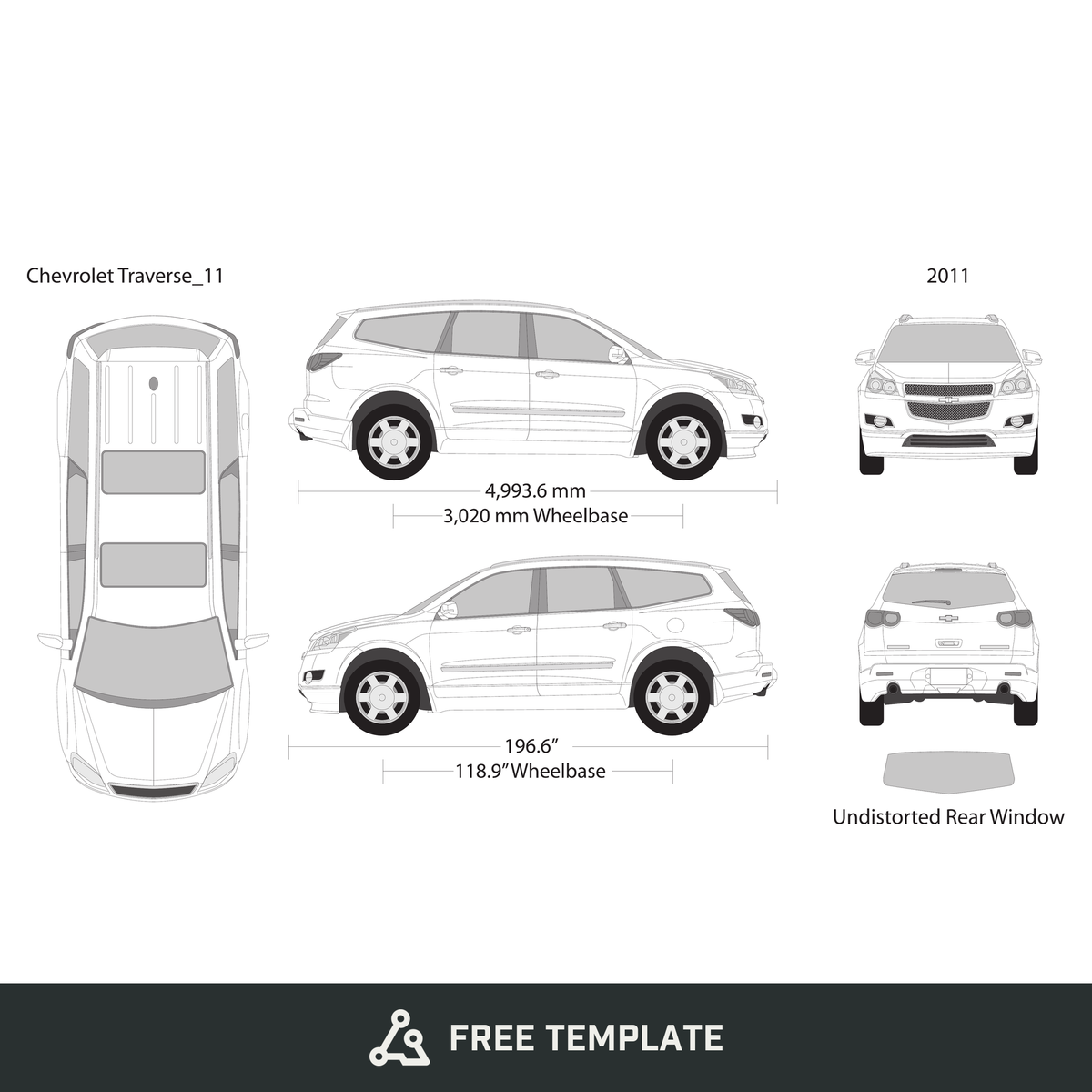 2011 Chevy Traverse free vector vehicle wrap template - GravBase