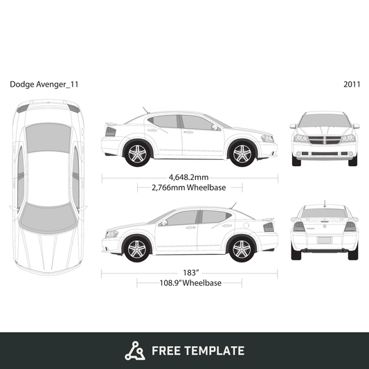 2011 Dodge Avenger free vector vehicle wrap template - GravBase