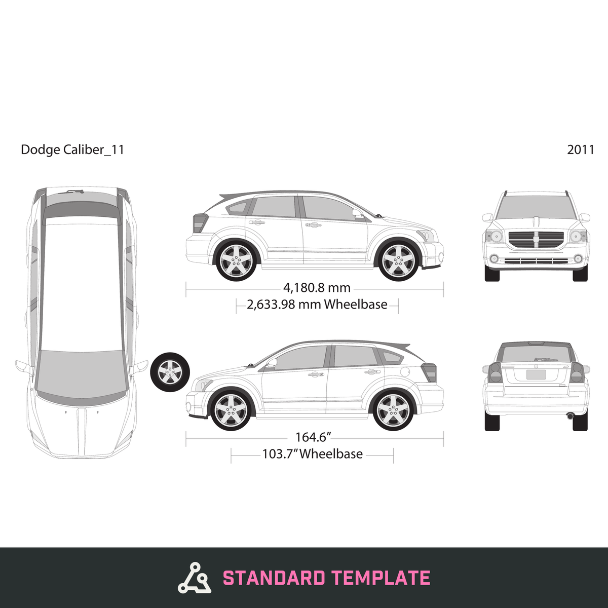 2011 Dodge Caliber vector wrap template, Design-Ready PDF - GravBase