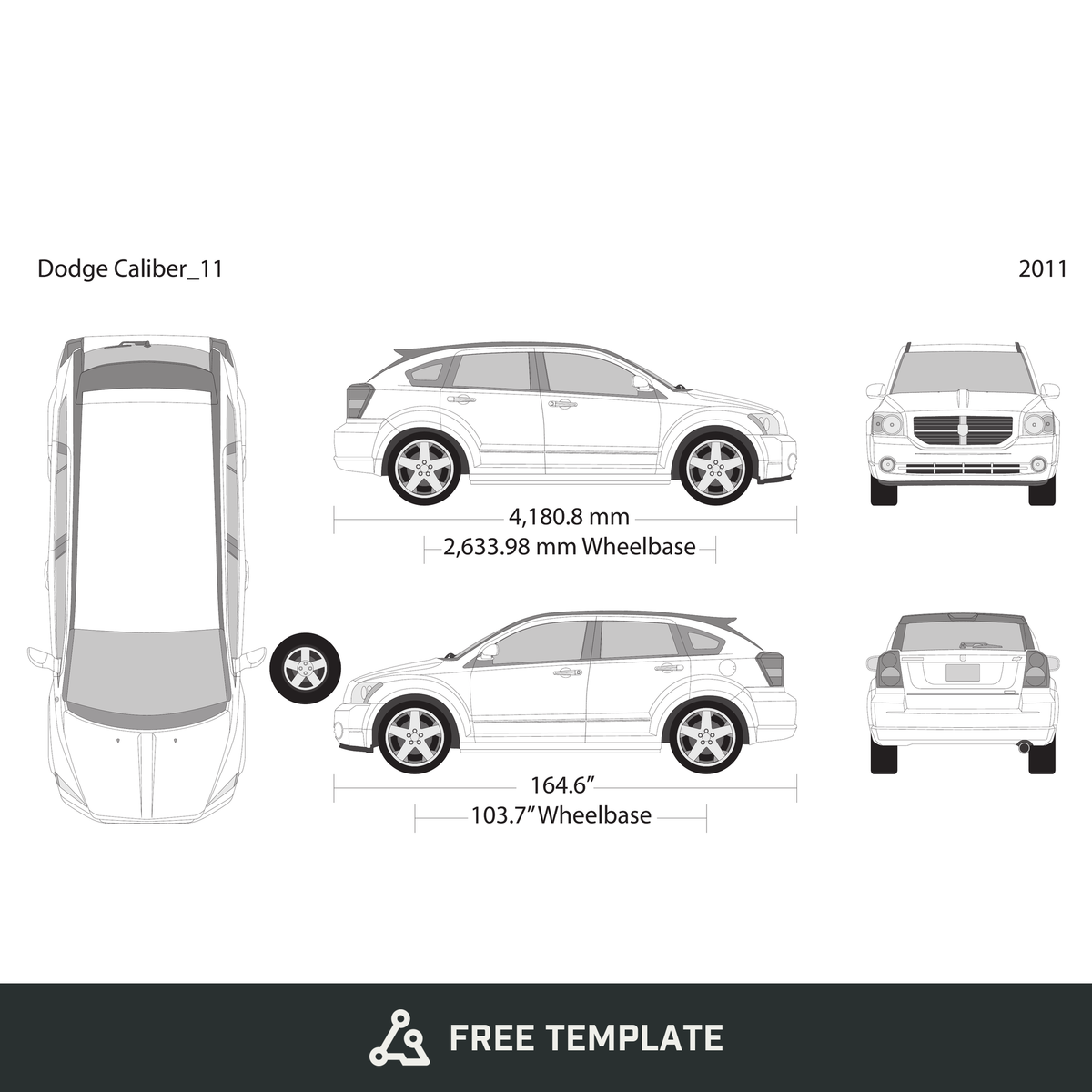 2011 Dodge Caliber free vector vehicle wrap template - GravBase