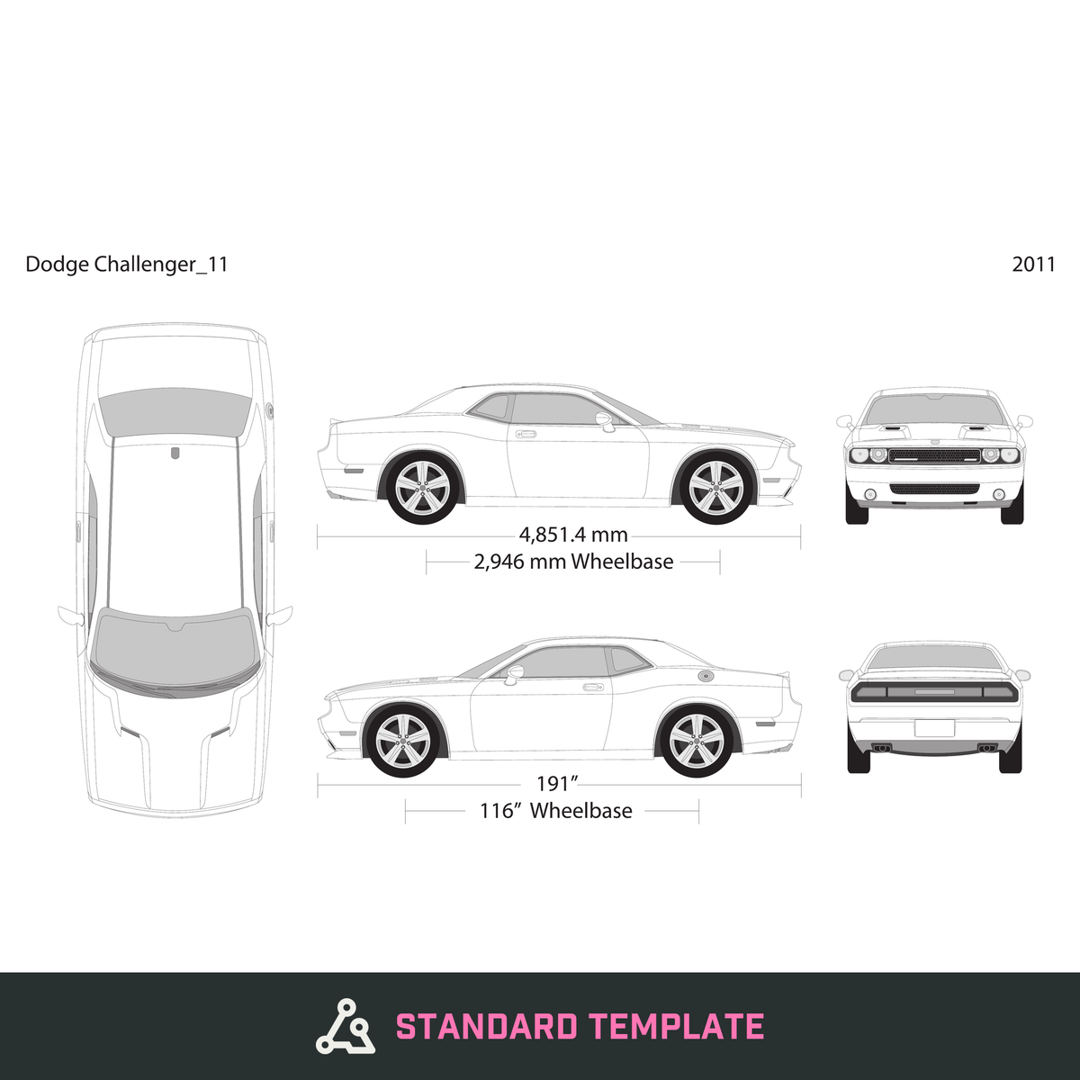 2011 Dodge Challenger vector wrap template, Design-Ready PDF - GravBase