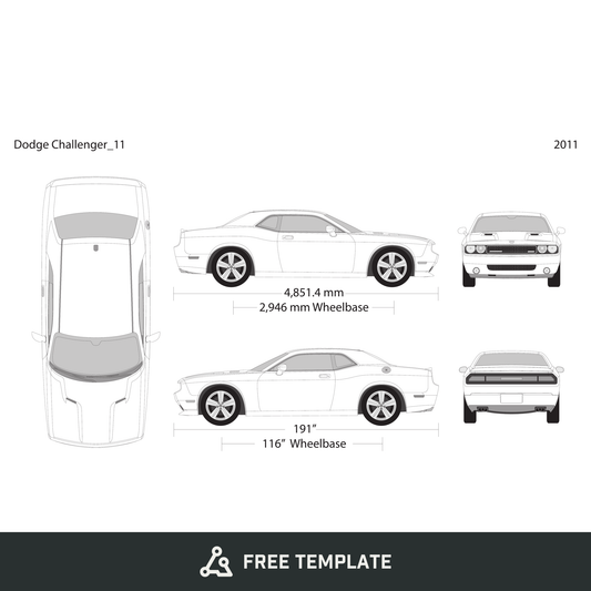 2011 Dodge Challenger free vector vehicle wrap template - GravBase
