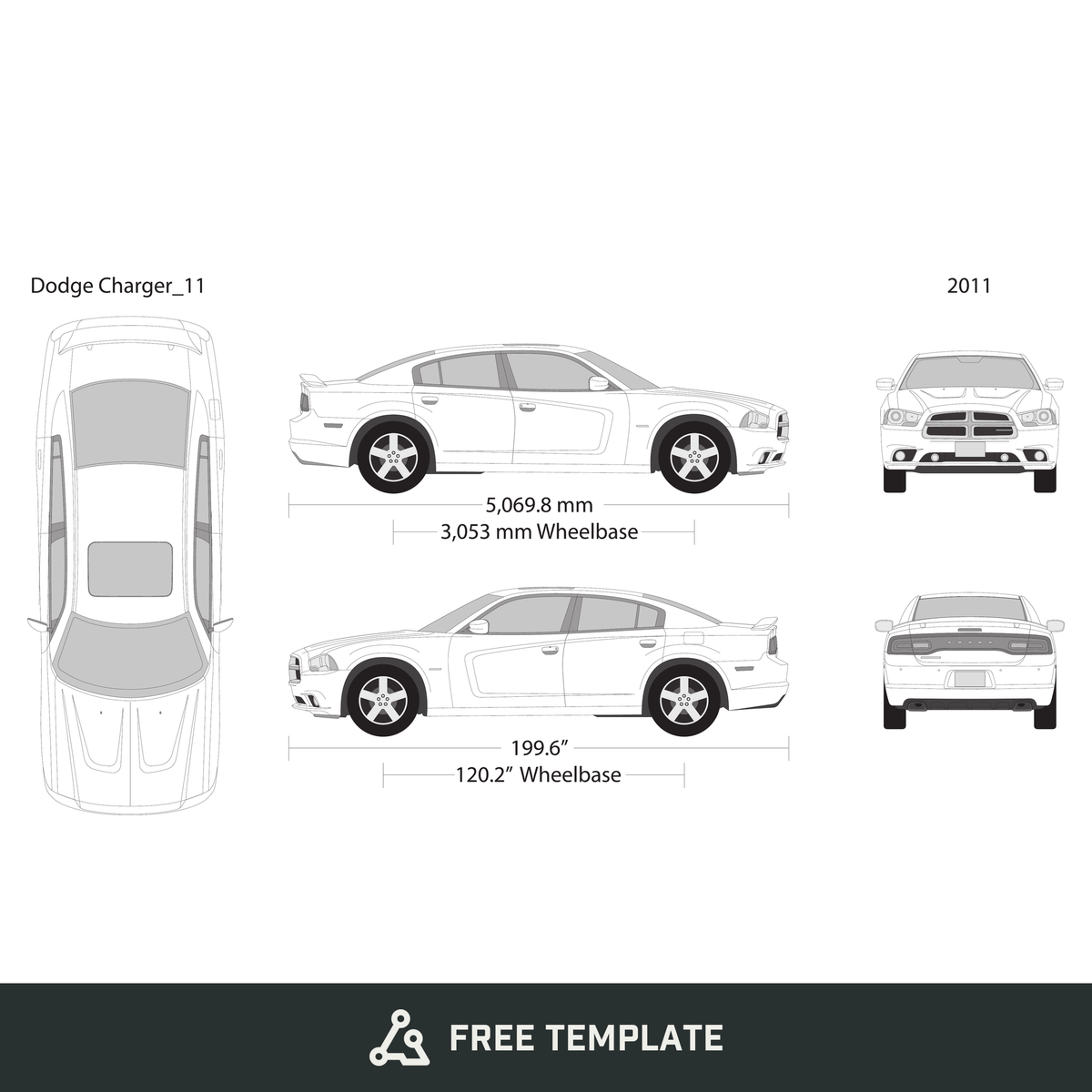 2011 Dodge Charger free vector vehicle wrap template - GravBase