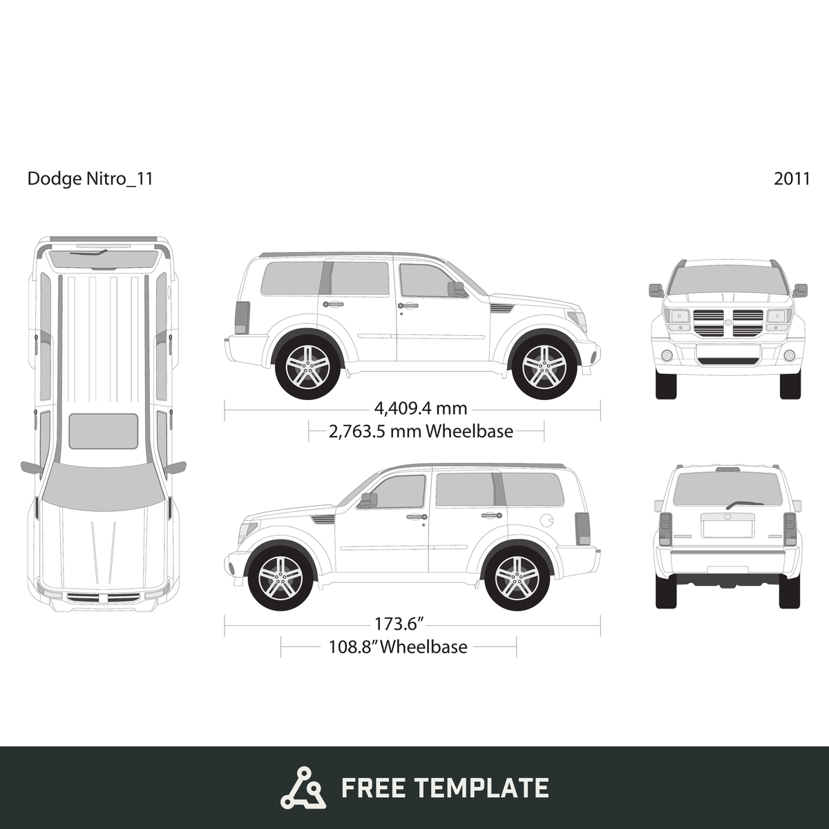 2011 Dodge Nitro free vector vehicle wrap template - GravBase