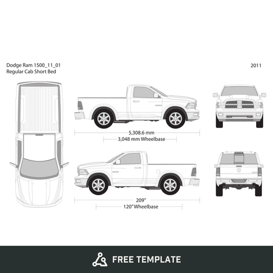 2011 Dodge Ram 1500 free vector vehicle wrap template - GravBase