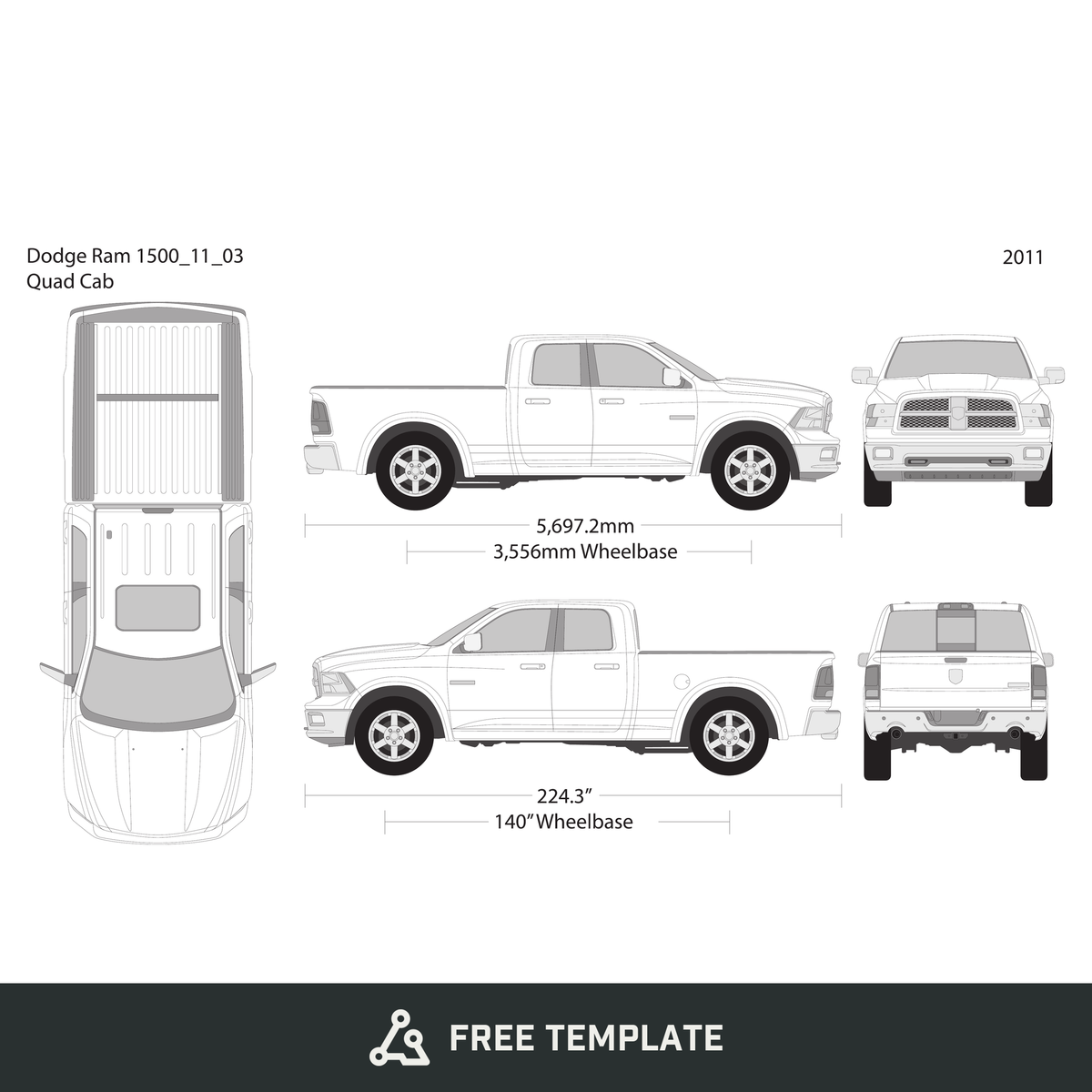 2011 Dodge Ram 1500 free vector vehicle wrap template - GravBase