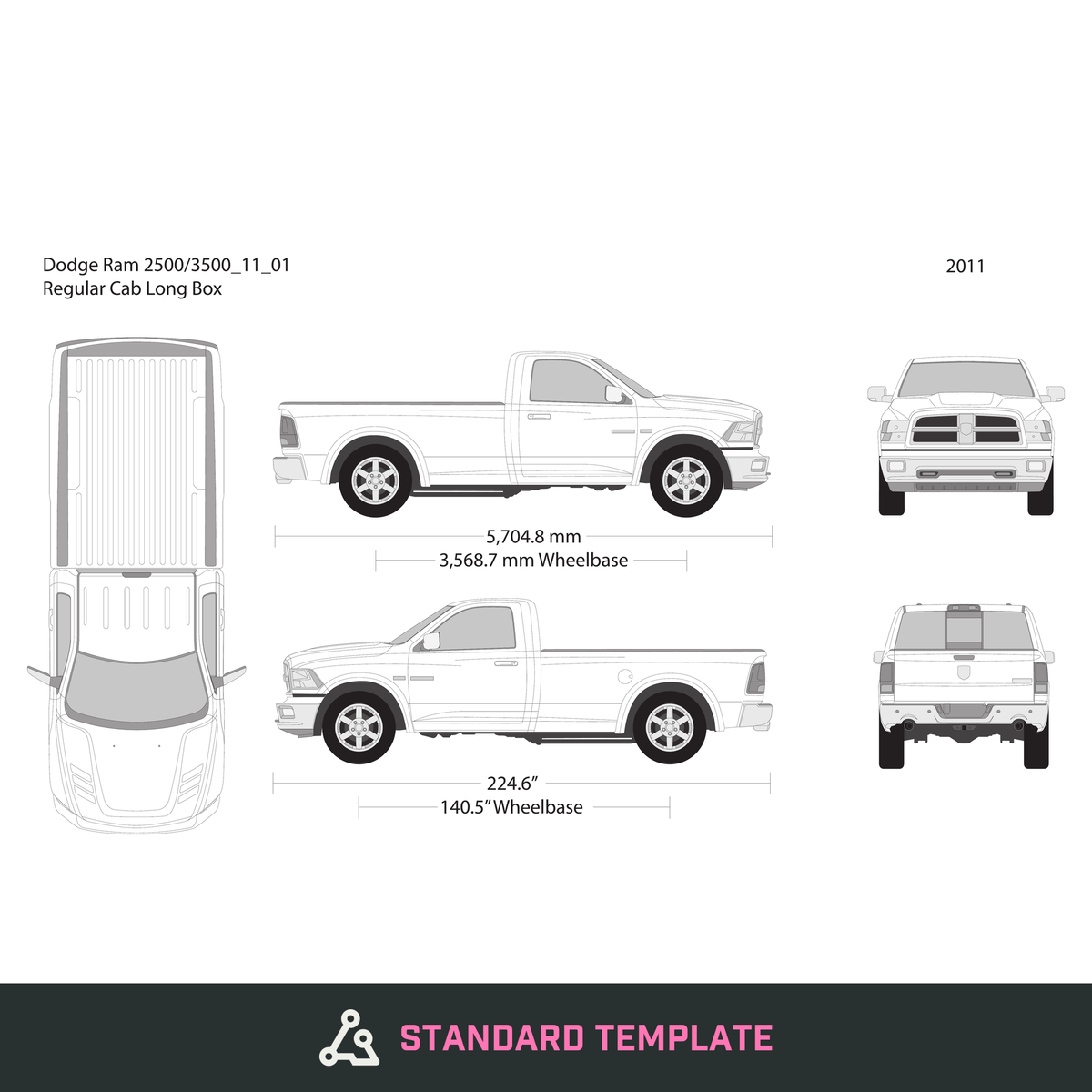 2011 Dodge Ram 2500_3500 vector wrap template V01, Design-Ready PDF - GravBase