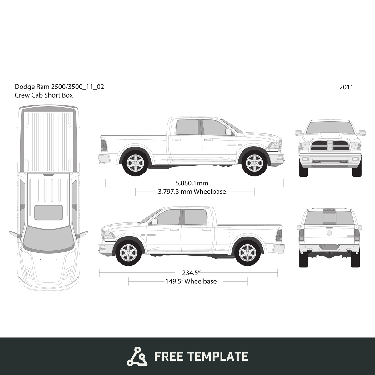 2011 Dodge Ram 2500_3500 free vector vehicle wrap template - GravBase