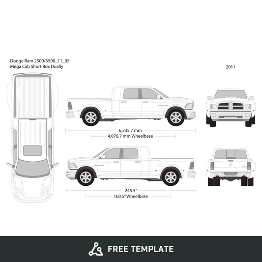 2011 Dodge Ram 2500_3500 free vector vehicle wrap template - GravBase