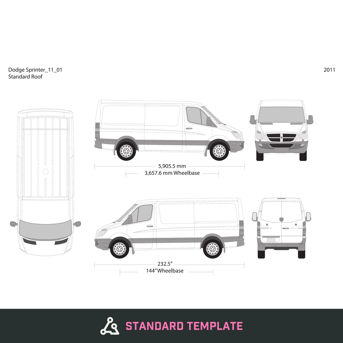 2011 Dodge Sprinter vector wrap template V01, Design-Ready PDF - GravBase