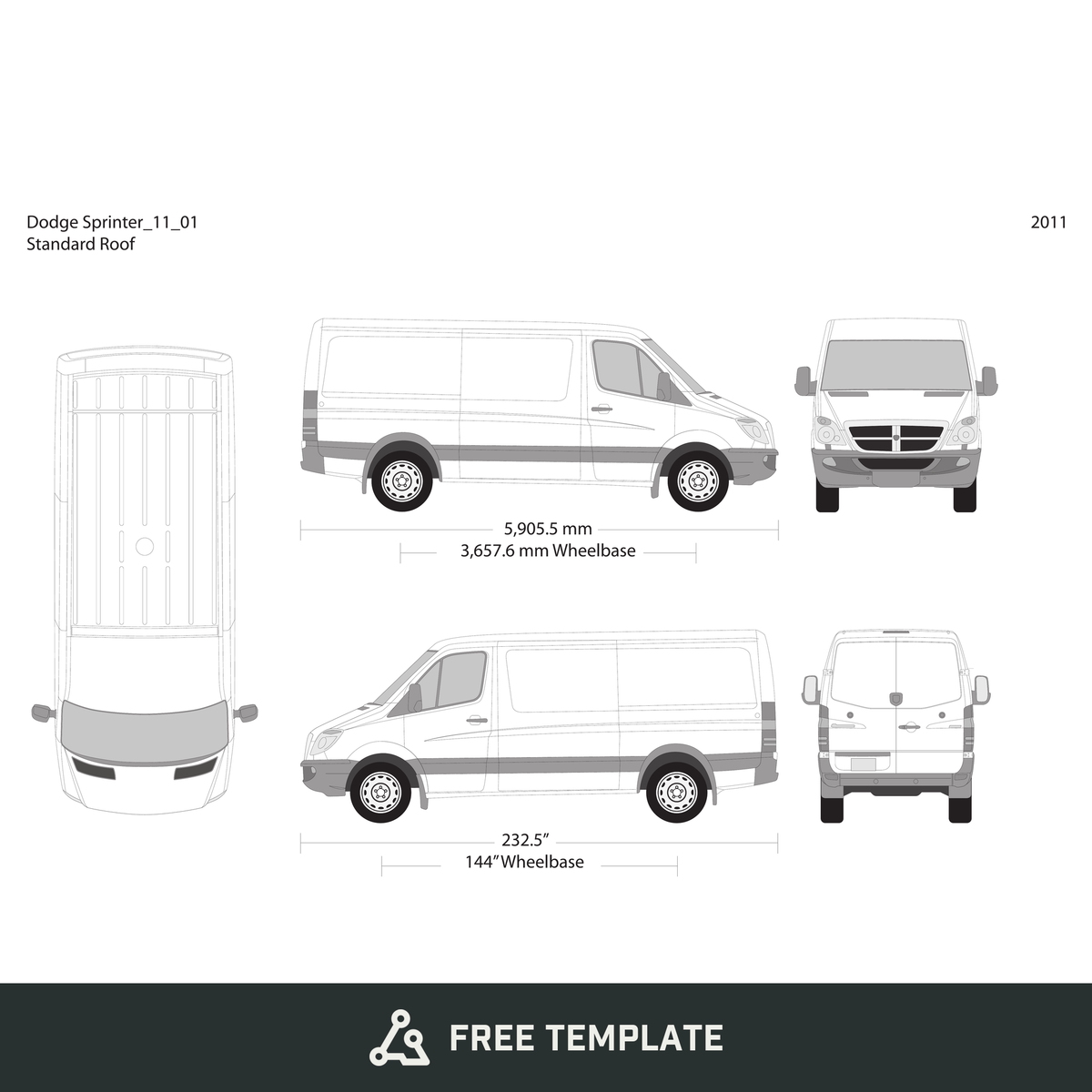 2011 Dodge Sprinter free vector vehicle wrap template - GravBase