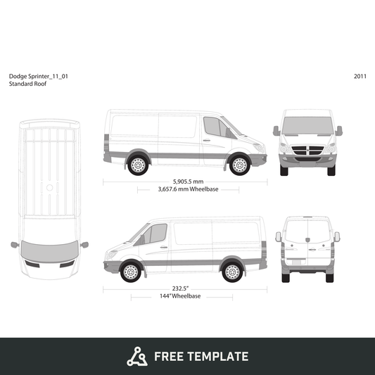 2011 Dodge Sprinter free vector vehicle wrap template - GravBase
