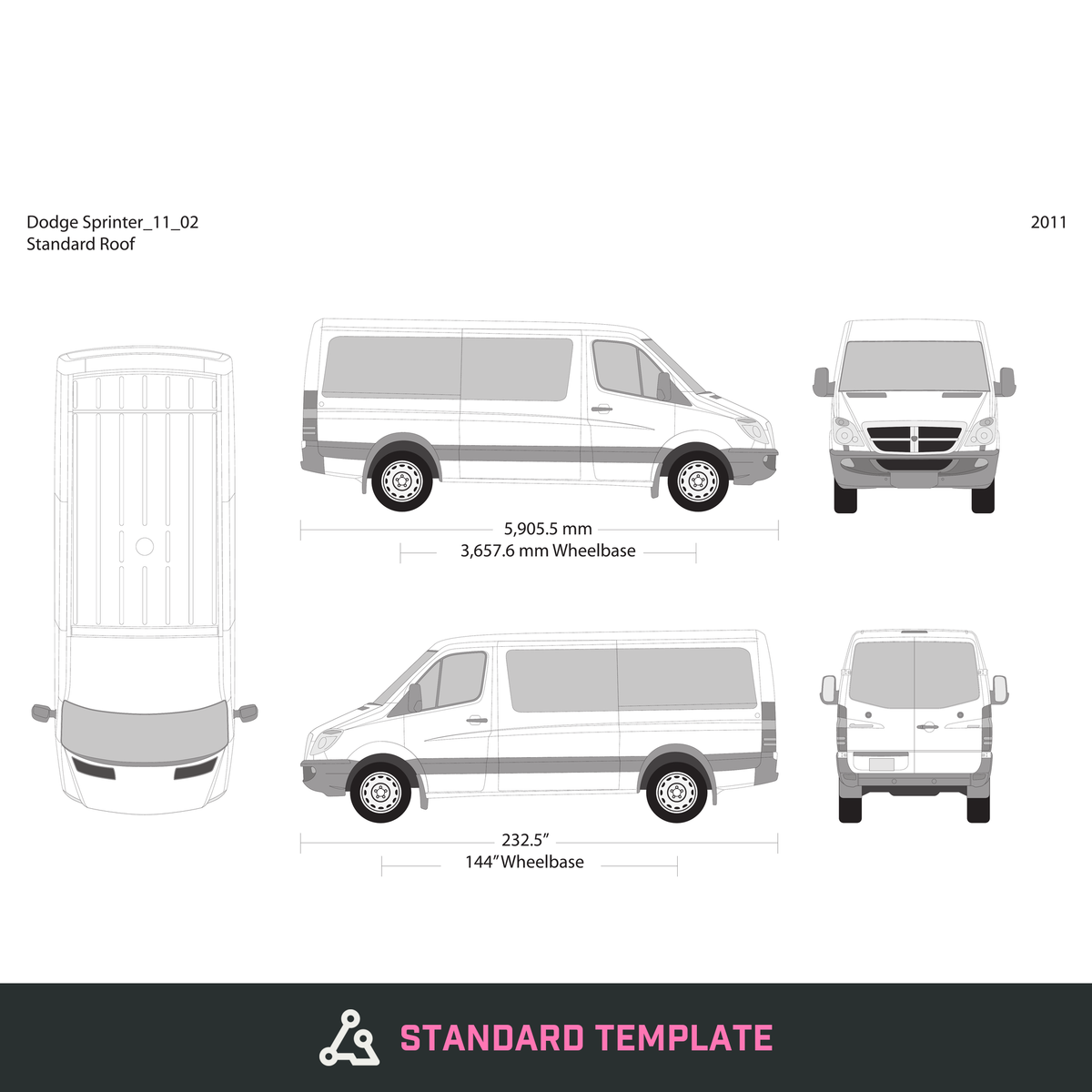 2011 Dodge Sprinter vector wrap template V02, Design-Ready PDF - GravBase