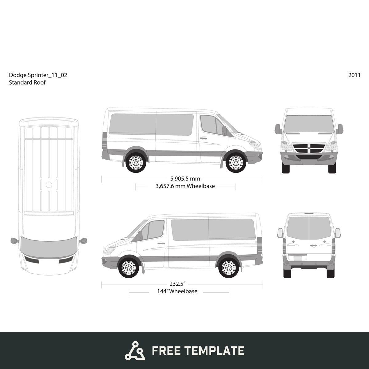 2011 Dodge Sprinter free vector vehicle wrap template - GravBase