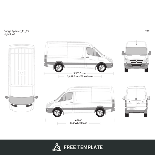 2011 Dodge Sprinter free vector vehicle wrap template - GravBase