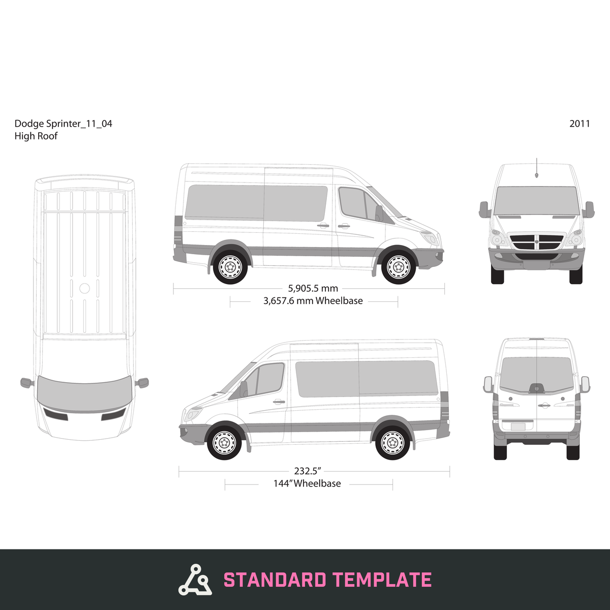 2011 Dodge Sprinter vector wrap template V04, Design-Ready PDF - GravBase