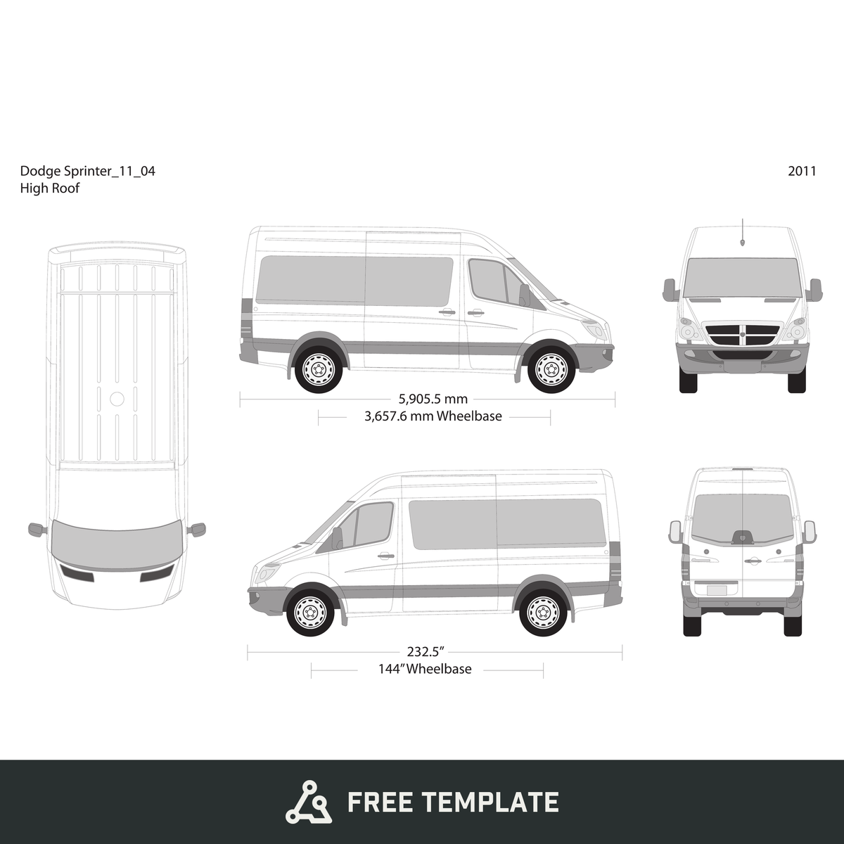 2011 Dodge Sprinter free vector vehicle wrap template - GravBase