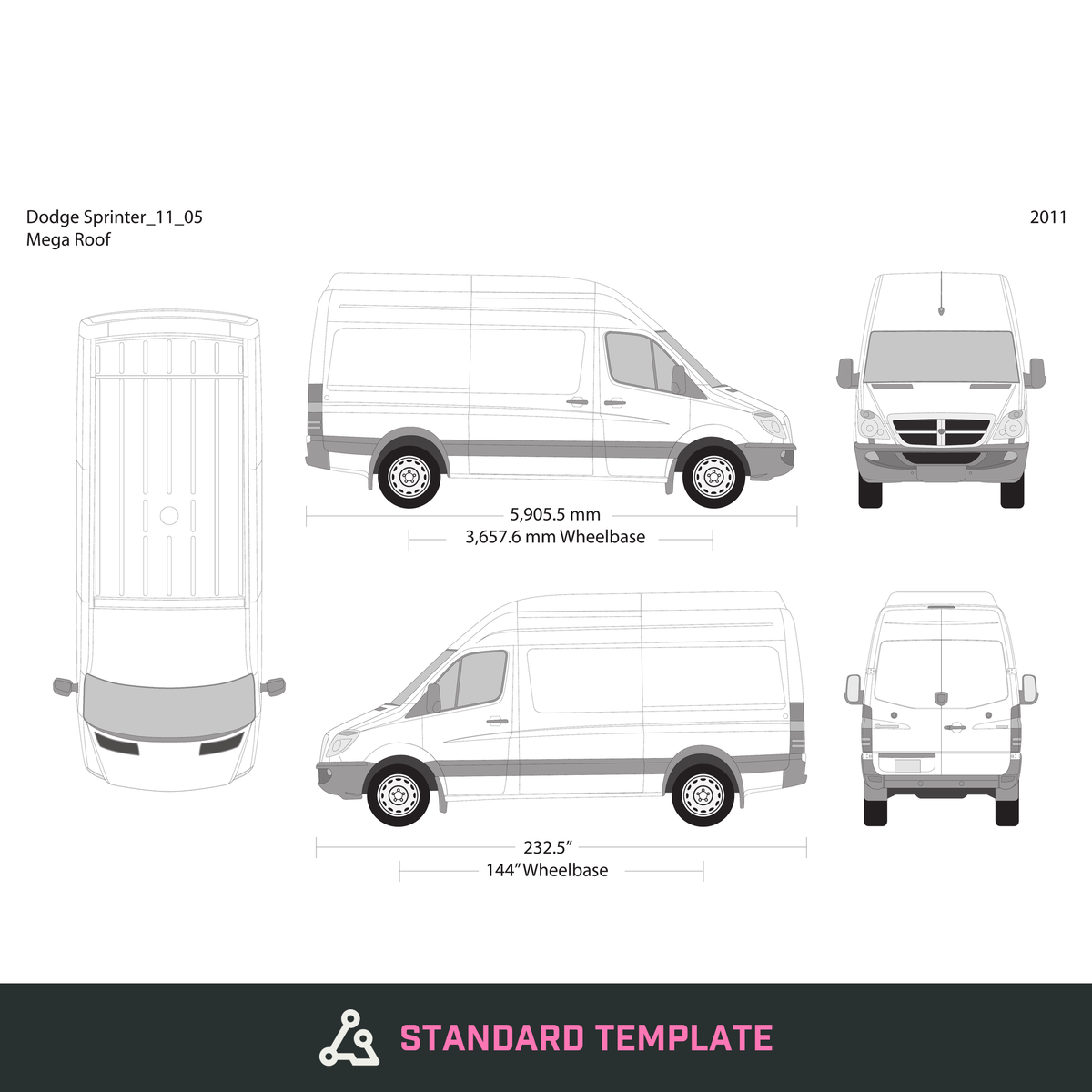 2011 Dodge Sprinter vector wrap template V05, Design-Ready PDF - GravBase