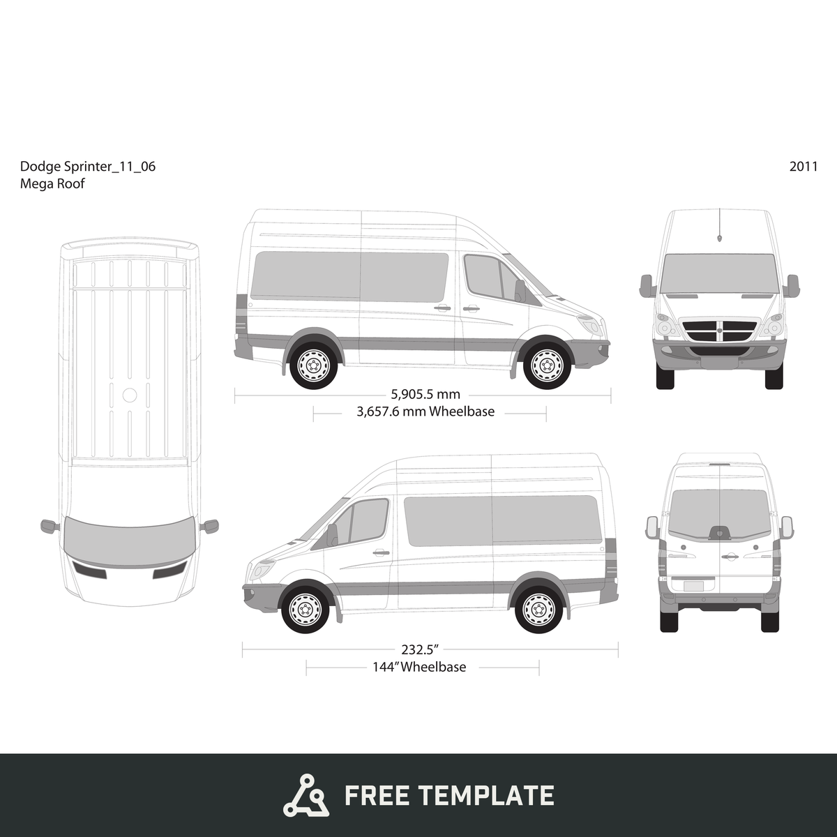 2011 Dodge Sprinter free vector vehicle wrap template - GravBase
