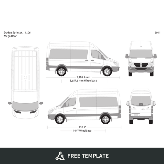 2011 Dodge Sprinter free vector vehicle wrap template - GravBase