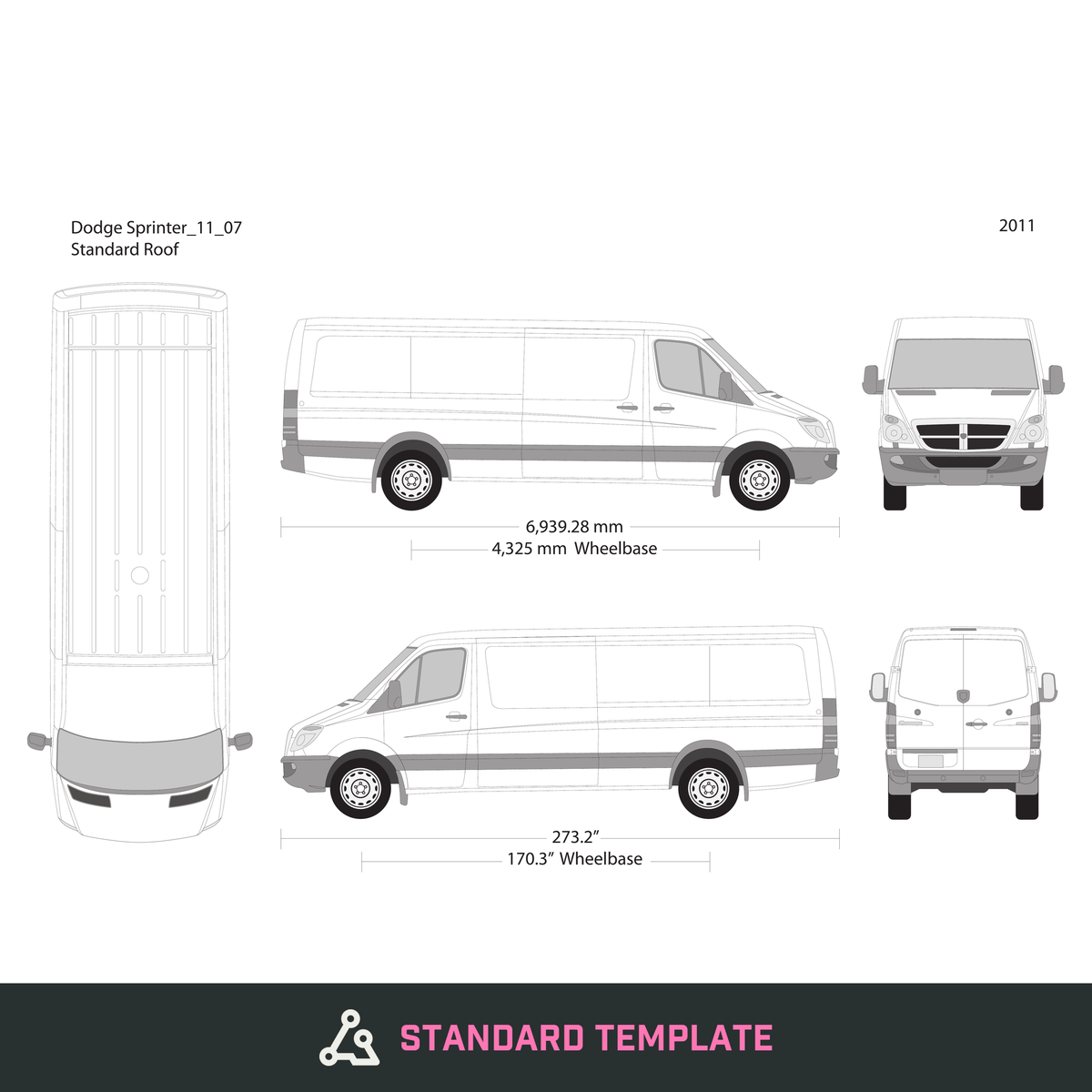 2011 Dodge Sprinter vector wrap template V07, Design-Ready PDF - GravBase