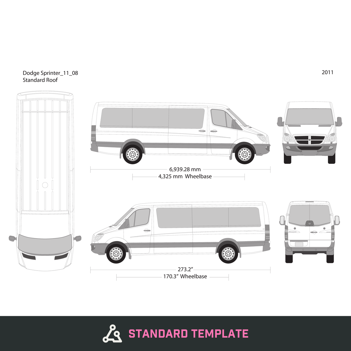 2011 Dodge Sprinter vector wrap template V08, Design-Ready PDF - GravBase