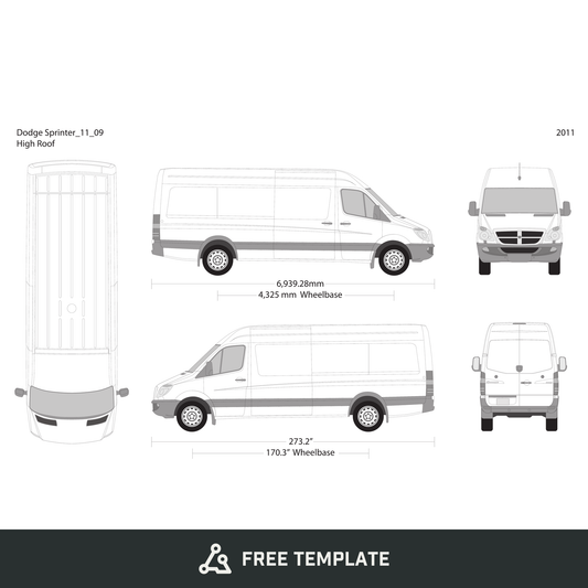 2011 Dodge Sprinter free vector vehicle wrap template - GravBase