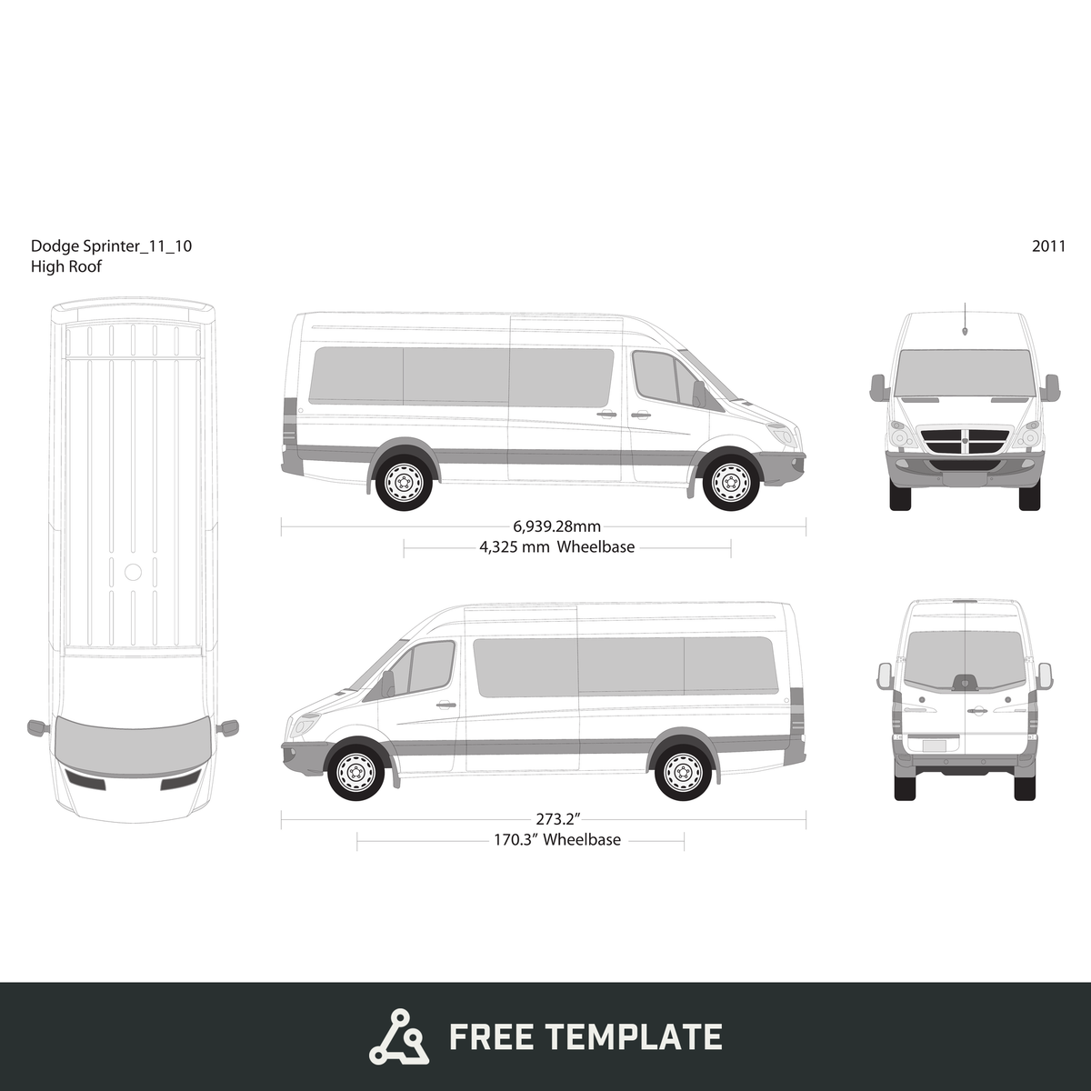 2011 Dodge Sprinter free vector vehicle wrap template - GravBase