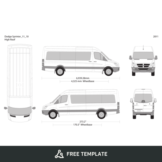2011 Dodge Sprinter free vector vehicle wrap template - GravBase