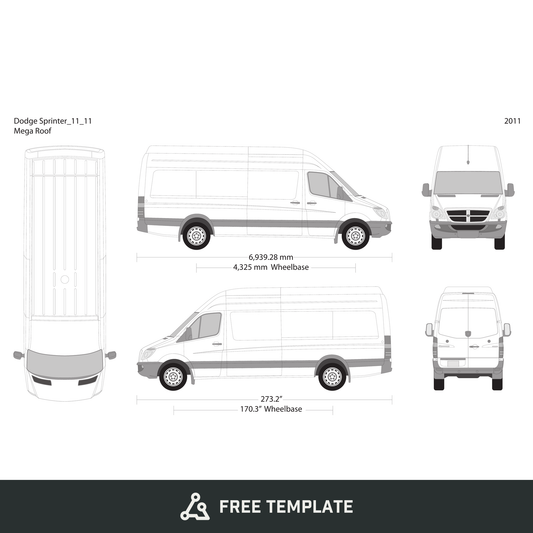 2011 Dodge Sprinter free vector vehicle wrap template - GravBase