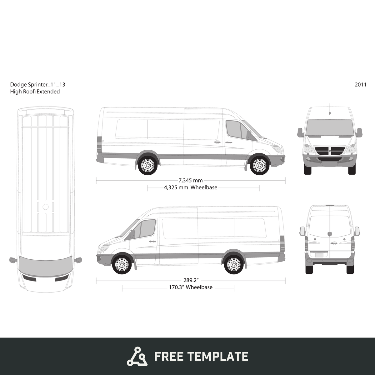 2011 Dodge Sprinter free vector vehicle wrap template - GravBase