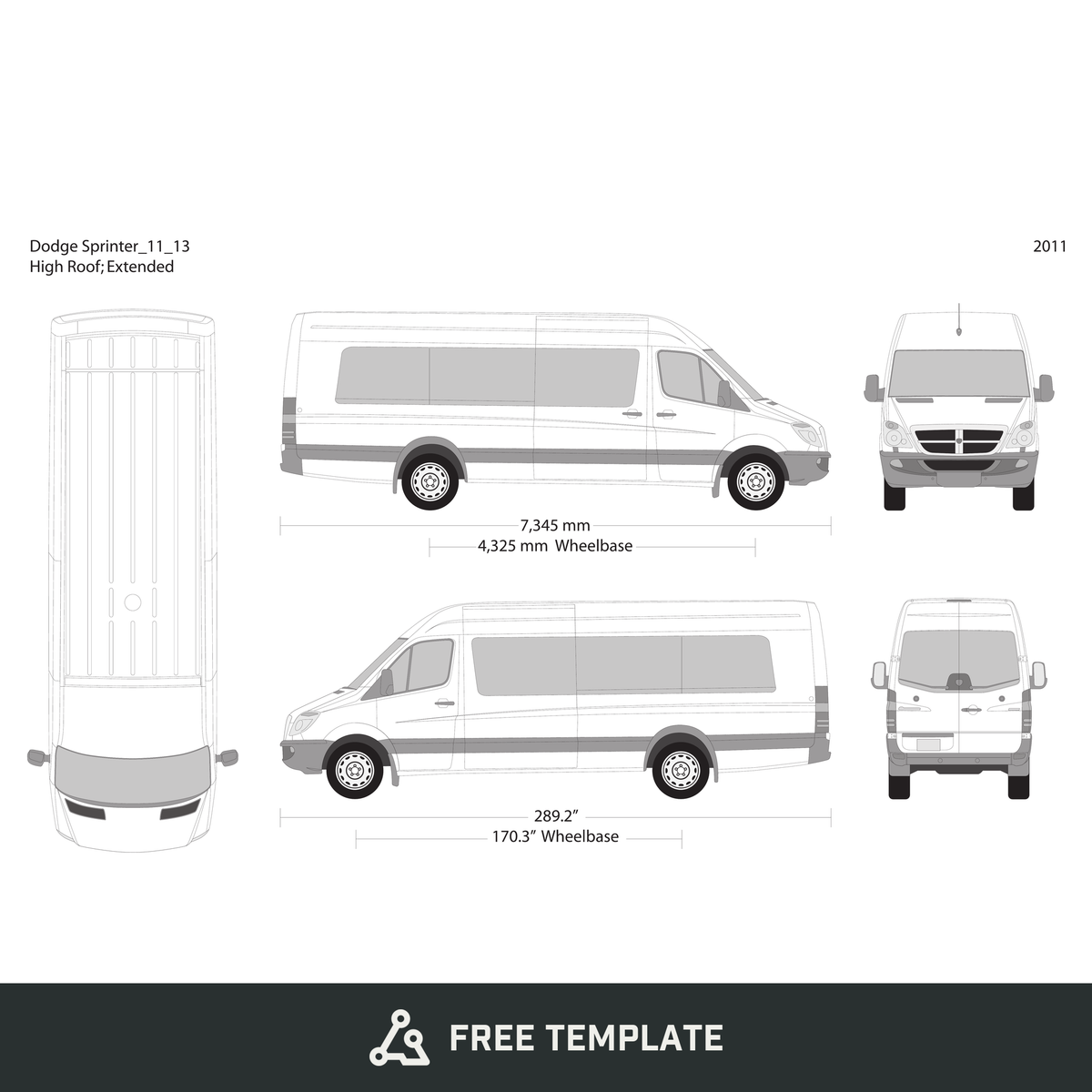 2011 Dodge Sprinter free vector vehicle wrap template - GravBase