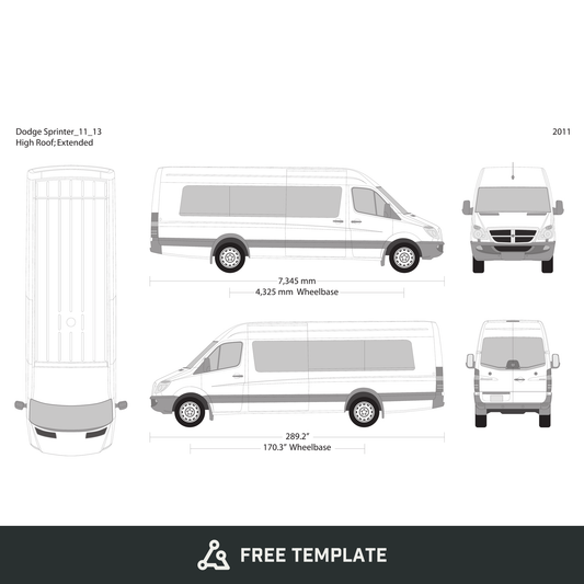 2011 Dodge Sprinter free vector vehicle wrap template - GravBase
