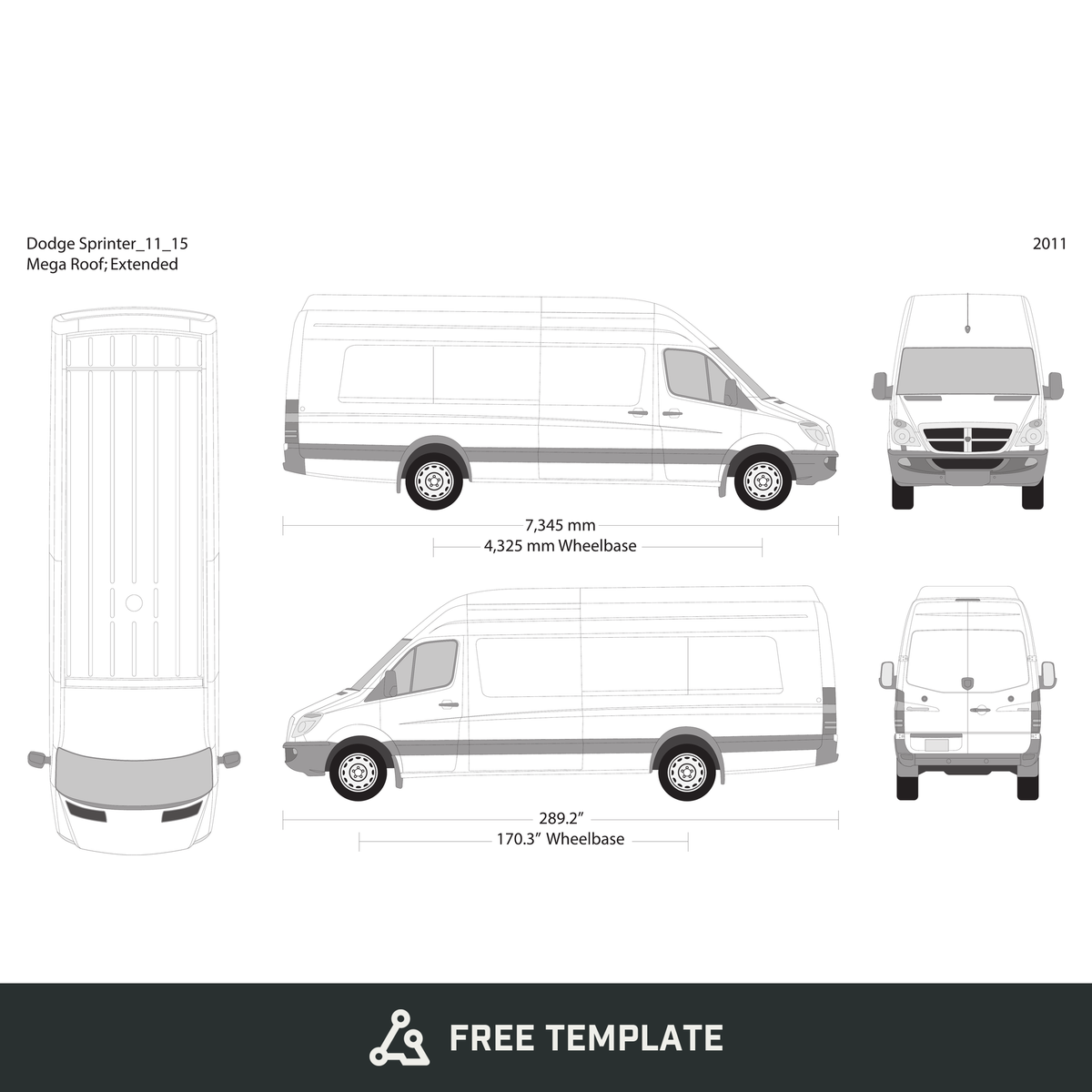 2011 Dodge Sprinter free vector vehicle wrap template - GravBase