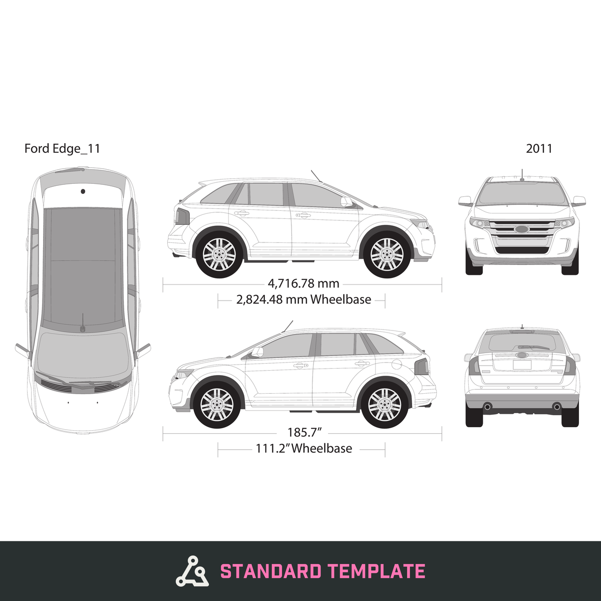 2011 Ford Edge vector wrap template, Design-Ready PDF - GravBase