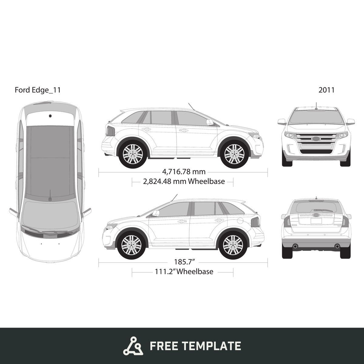 2011 Ford Edge free vector vehicle wrap template - GravBase