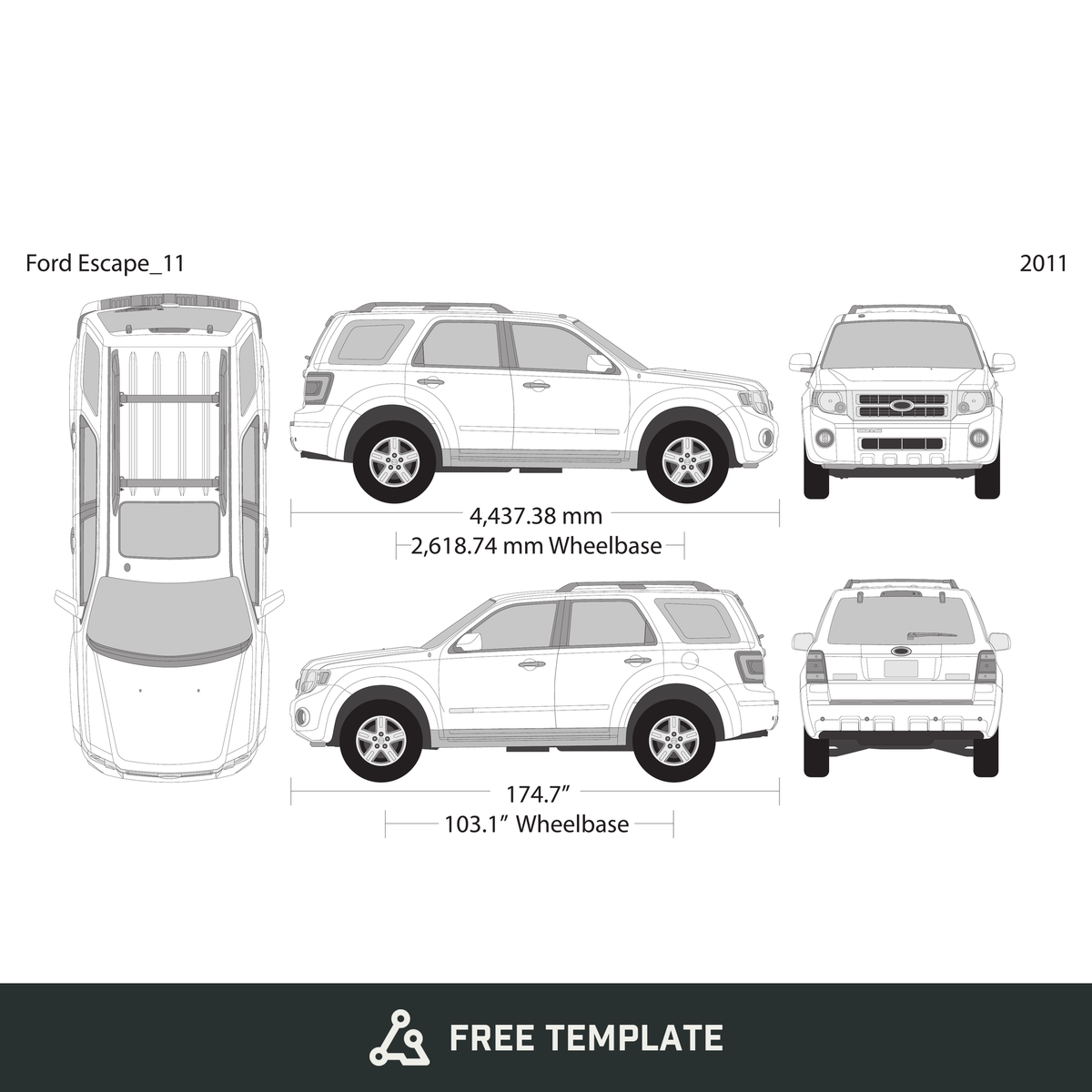 2011 Ford Escape free vector vehicle wrap template - GravBase