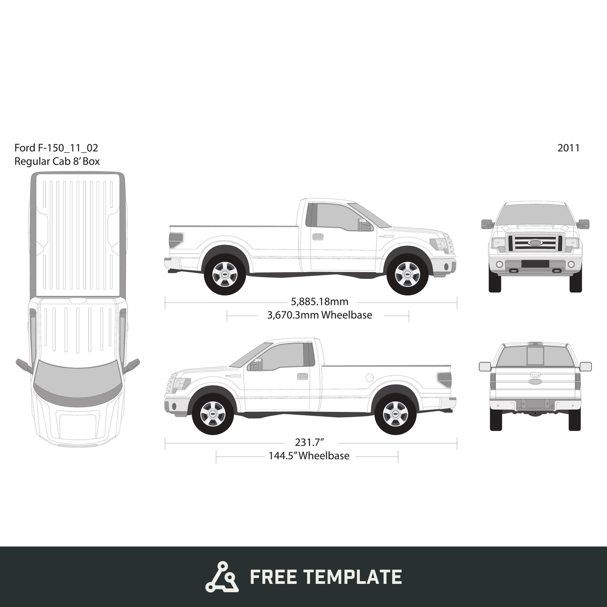 2011 Ford F-150 free vector vehicle wrap template - GravBase