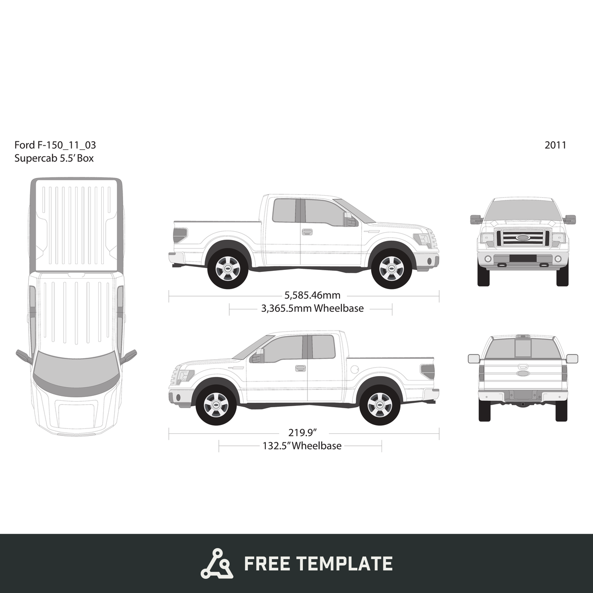 2011 Ford F-150 free vector vehicle wrap template - GravBase