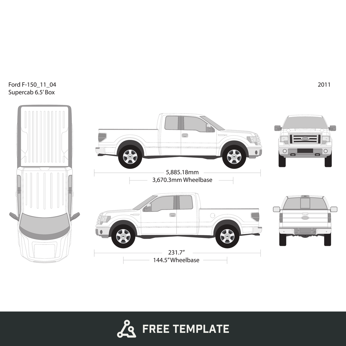 2011 Ford F-150 free vector vehicle wrap template - GravBase