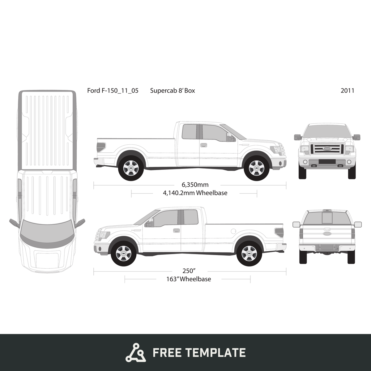 2011 Ford F-150 free vector vehicle wrap template - GravBase